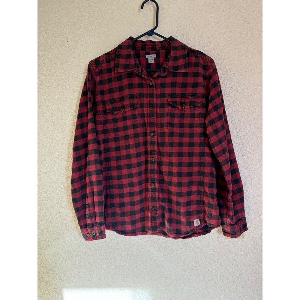 Carhartt Mens XL 16/18 Red Black Buffalo Plaid Flannel Button Down Shirt‎